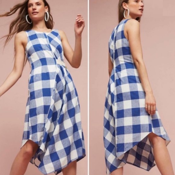 Anthropologie Dresses & Skirts - Anthropologie Maeve Asymmetrical Belted Gingham Dress Size S